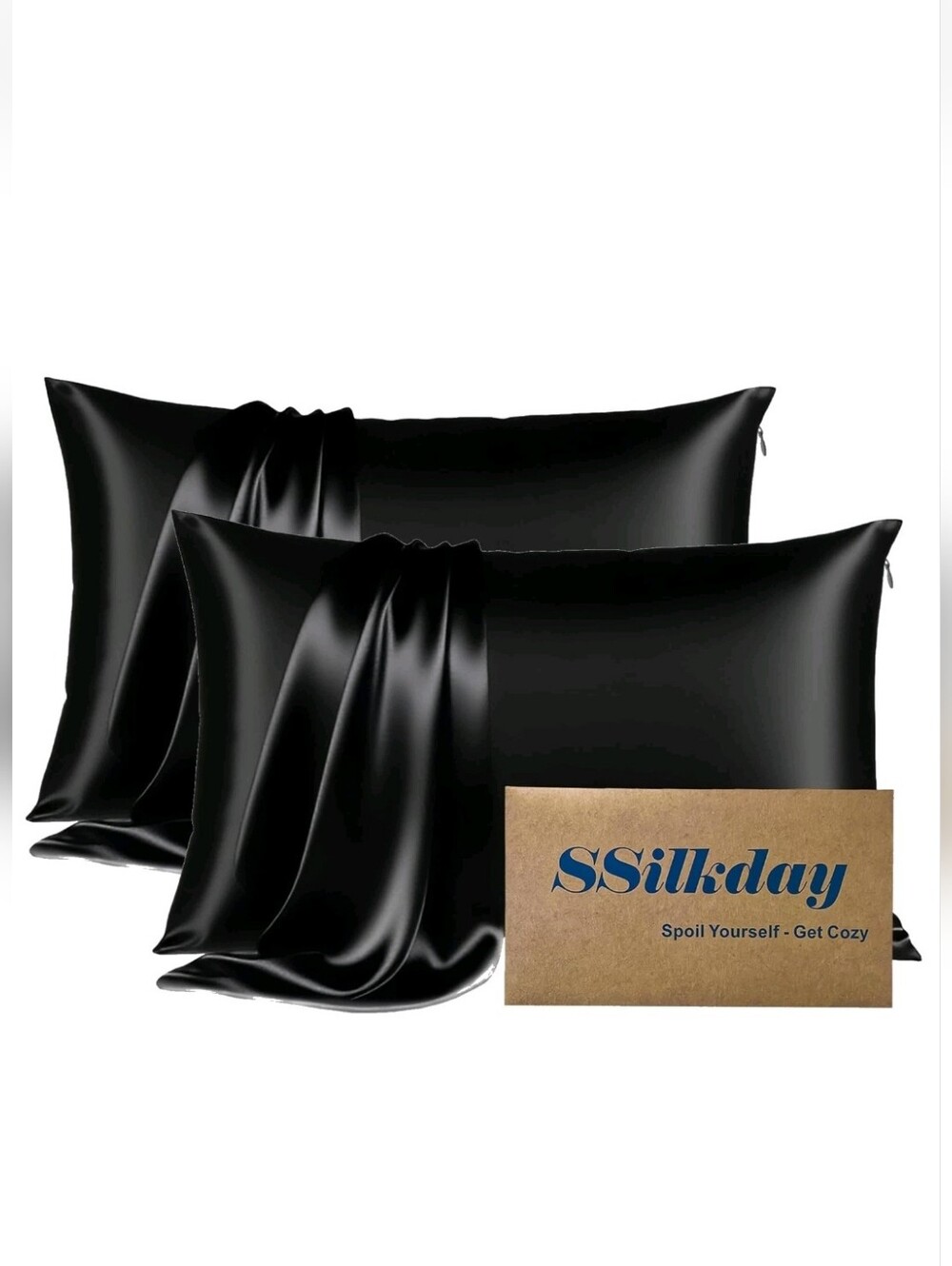 SSilkdsy Black Silk Satin Pillowcase Set — Smooth 2-Pack Luxury Covers New